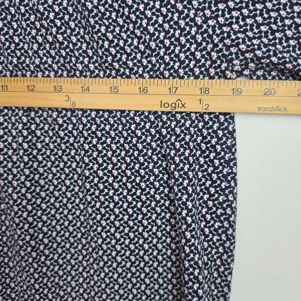 Michael Kors Floral Shirt women's M Blue w/ White, Red Flowers Ruffle Slvs
